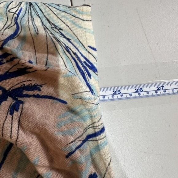 Chico's Women's Linen Blend Tropical Print Tie Front V-Neck Top Tan Blue Sz 3 XL - Picture 6 of 8